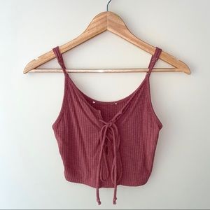 rose-colored, tie-up crop top